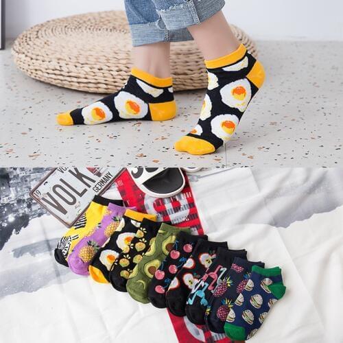 Avocado Omelette Burger Sushi Apple Plant Fruit Food Socks Short Funny Cotton Socks Women Summer Men Unisex Happy Socks Female