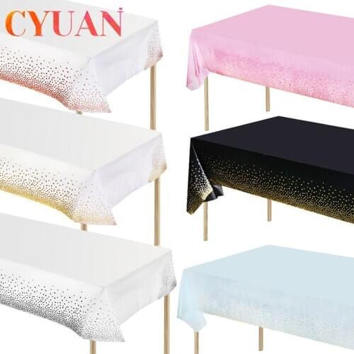 CYUAN 137x274cm Disposable Gold Dot Gilded Tablecloth Rose Gold Plastic Table Cloth Birthday Party Decor Wedding Baby Shower
