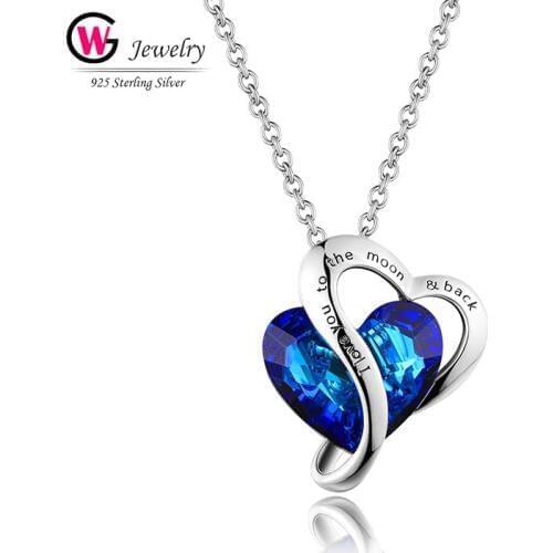 Brand Chic 2019 Cubic Zirconia Heart Shaped Pendant Necklace Blue Romantic Gift Female Jewelry For Girls Gift Crystal Pendants