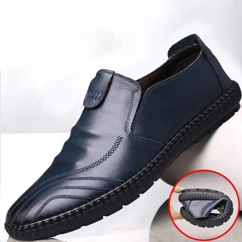 Original RH Men Shoes Leather Beanie Shoes Driving Shoes Lazy Men Shoes South Korea Version MenS Slacker Shoes Round-Toed