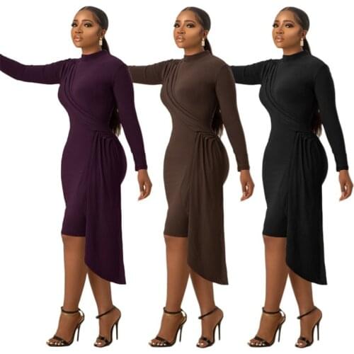 Fall Casual Tight Irregular Long-Sleeve Sexy Dress Evening Maxi Dresses for Women Gothic Clothes Club Outfits Wholesale Items