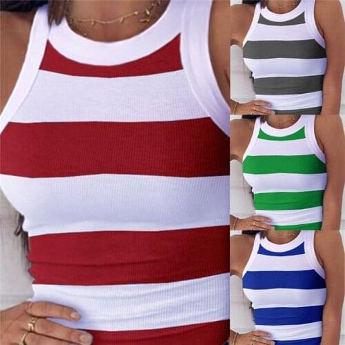 Striped Halter Top 2021 Summer Sleeveless Blouses Shirt Women Plus Streetwear Blusa Feminina Summer Colorblock Contra