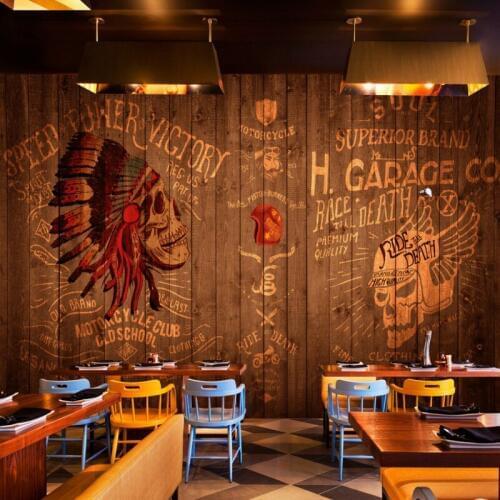 Custom 3d mural Europe and United States punk motorcycle skull bar KTV mural background Restaurant wallpaper