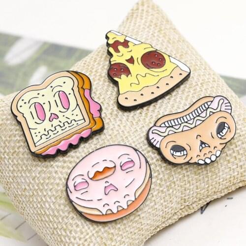 Cute Cartoon Food Enamel Brooch Pizza Sandwich Toast Donut Hot Dog Bag Clothes Lapel Pin for Kids Friends Badge Jewelry