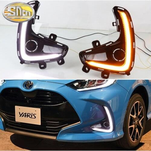 2PCS LED Daytime Running Light For Toyota Yaris 2020 2021 Dynamic Turn Yellow Signal Relay Car 12V LED DRL Day Light