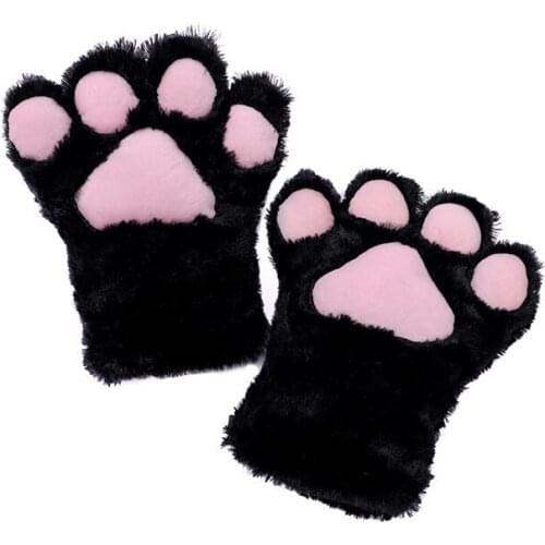 1 Pair Cute Cat Kitten Paw Claw Warm Gloves Anime Cosplay Plush Gloves Halloween Party Accessories Fluffy Bear Gloves
