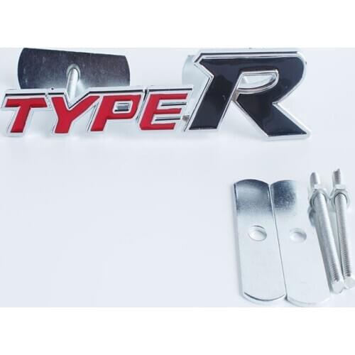 TYPER Car Front Grill Badge Emblem Type R Decal Car Styling 3D Metal stickers R Racing For Honda Civic CR-V Jade Accord