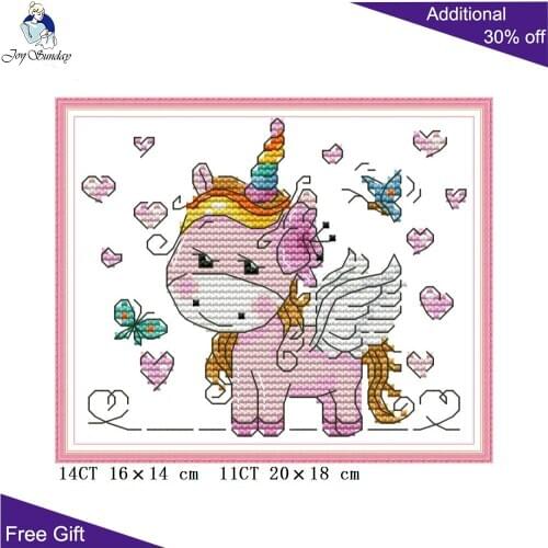 Joy Sunday Baby Unicorn Embroidery Home Decor KB060 14CT 11CT Counted and Stamped Cute Unicorn Cross Stitch Kits