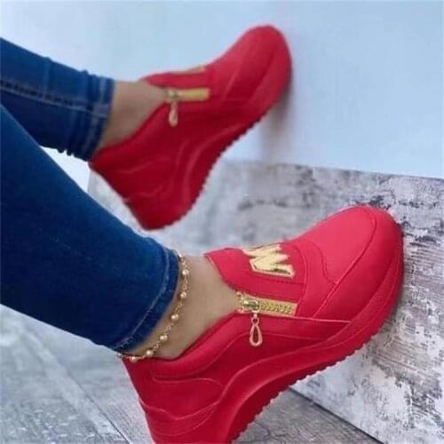 Women Chunky Sneakers Solid Color Platform Shoes Thick Bottom Zipper Womens Vulcanized Shoes Sneakers