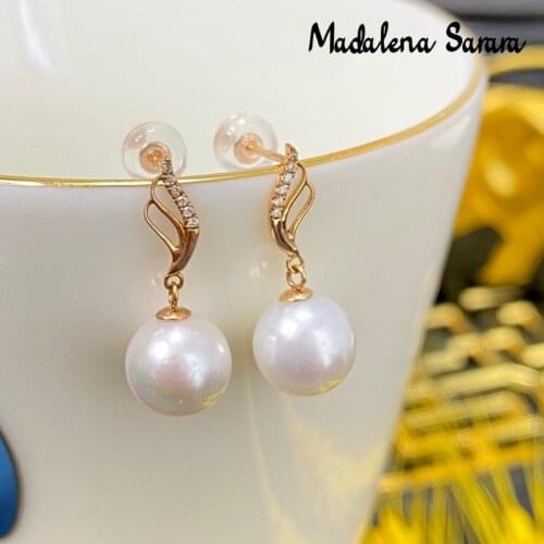 MADALENA SARARA 7-7.5mm Saltwater Pearl Women Earrings 18K Gold Wings Diamond Akoya Pearl Earrings