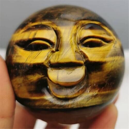 1PC 40MM Tiger Eye Rare Natural Carving Sphere Ball Face Obsidian White Chakra Healing Reiki Stones Carved Crafts