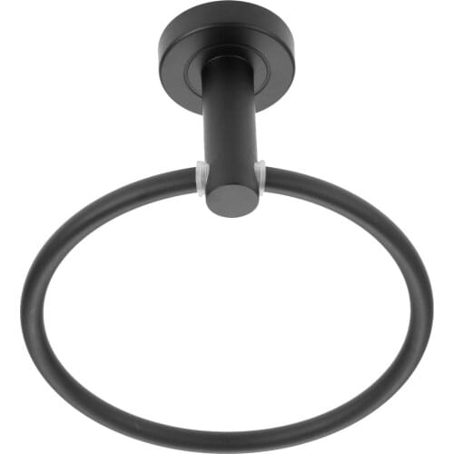 1pc Black Towel Ring Round Hand Holder Wall Mounted Rack Stainless Steel Modern Minimalism Bathroom Kitchen Decor Home Hotel Bar