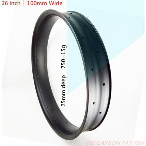 100mm wide FIC fat carbon rim 26inch 25mm deep hookless clincher chinese rim external 32h dual 64h UD matte sand bike wheel rims