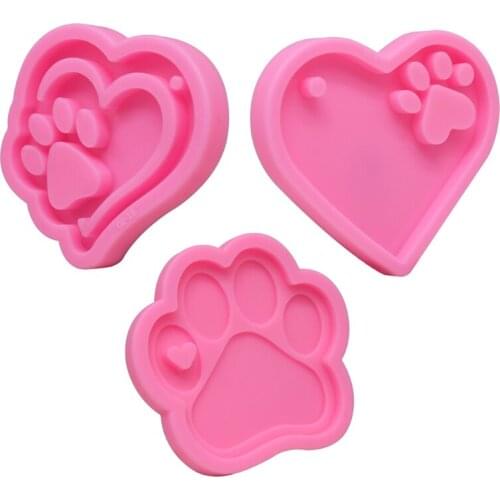 3 Pcs/Set Bear Paw Keychain Epoxy Resin Mold Jewelry Necklace Silicone Mould AXYD