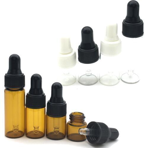 5pcs/lot 1ml 2ml 3ml 5ml Small Amber Perfume Bottles Small Dropper Vial For Essential Oil Glass Bottles