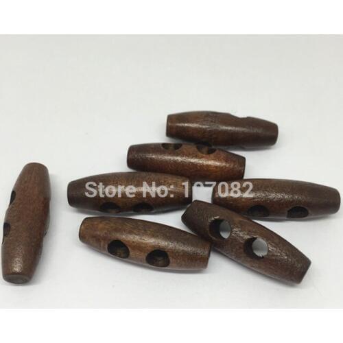 50pcs Brown Wood Horn Toggle Buttons Cloth Button Sewing Accessories 30x10mm(1-1/8"x3/8")