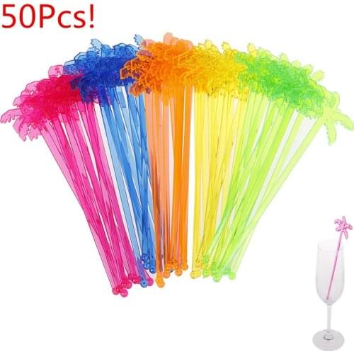 50pcs Plastic Night-club Drink/wine Decor Coconut Tree Cocktail Swizzle Sticks Drink Stirrer Coffee Muddler Puddler HOT SALE