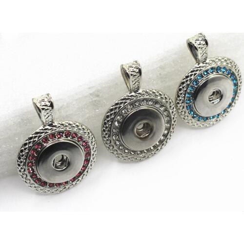 6pcs/lot Snap Necklace pendant Crystal Rund Lock snap pendants charms Diy snaps jewelry pendant for 18mm Snap Buttons