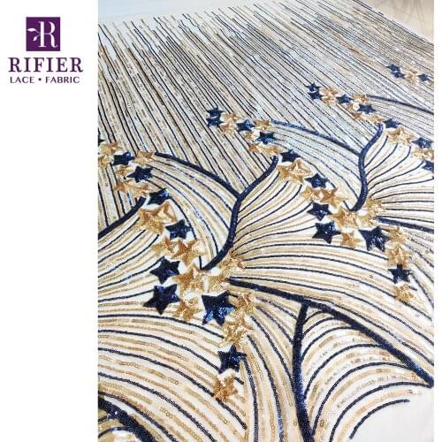 Blue Color Afrian Nigerian Women Net Sequins Lace Fabrics 2019 High Quality Sequined Embroidered Mesh Laces Prom Dresses Fabrics