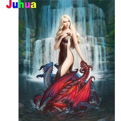 Dragon Woman Diy diamond painting Full Square/Round drill 5d mosaic diamond embroidery fantasy waterfall Girl home decor