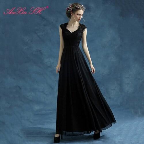 AXJFU Princess black prom dress new black prom dress dinner party in the black lace prom dress 10096 S
