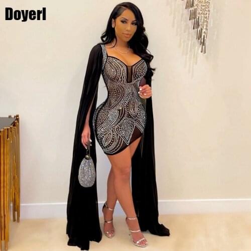 Rhinestone Sparkly Sexy Party Dress Women Elegant See Through Mesh Bodycon Dress Club Celebrity Evening Birthday Dress for Women