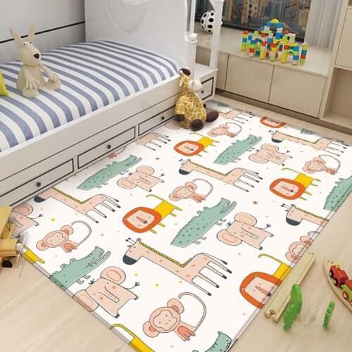 Children Flannel Carpet Cartoon Cute Monkey Giraffe Elephant PatternCarpet Baby Play Mat Bedroom Childrens Carpet Rectangular