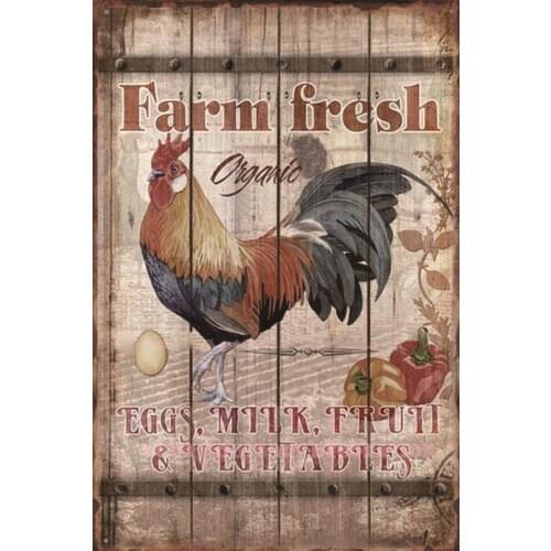 Farm Fresh Eggs,Milk,Vegetables Chicken Sign Retro Tin Sign Indoor Outdoor Wall Decor for Farm Kicthen Metal Painting Plaque