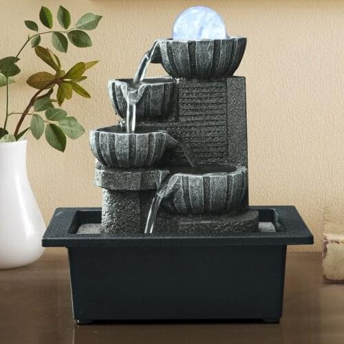 Water Fountain With LED Lights Peaceful Water Sound Desktop Fountains Lucky Feng Shui Home Decorations Indoor Air Humidifier