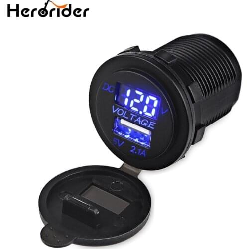 Herorider 24V Dual USB Car Charger Power Outlet Socket for Car Boat Motorcycle SUV ATV Tractor with LED Digital Voltmeter 12V
