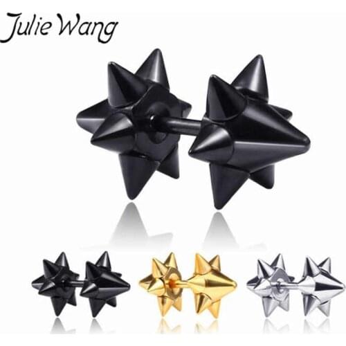 Julie Wang 1 Pair Spike Stud Earrings Stainless Steel Earrings Women Prevent Allergy Earrings Fashion Punk Girl Jewelry