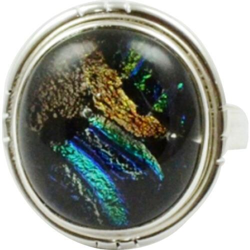 Lovegem Genuine Dichroic Glass Ring 925 Sterling Silver,Size:6.5 , AR3021