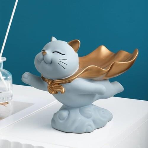 Creative Cute Resin Cat Sculpture Storage Box Ornament Living Room Wine Cabinet Entrance Key Storage Home Decoration Accessories