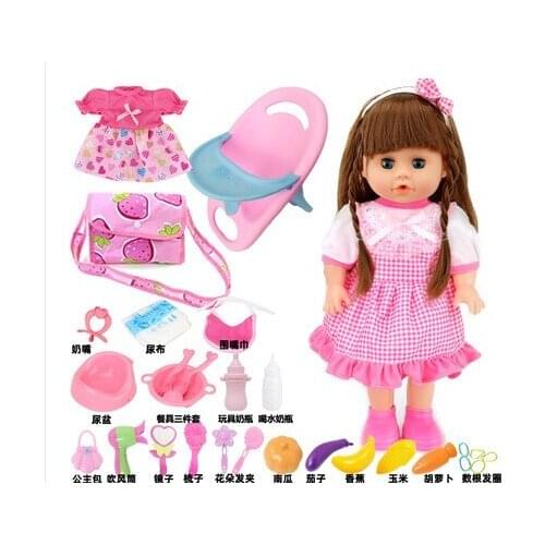 35CM full vinyl reborn baby doll with dining table blinking eyes Drinking water pee talking bebe reborn gift toys