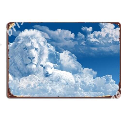 The Lion And The Lamb Metal Signs Wall Cave pub Garage Funny Painting Décor Tin sign Posters