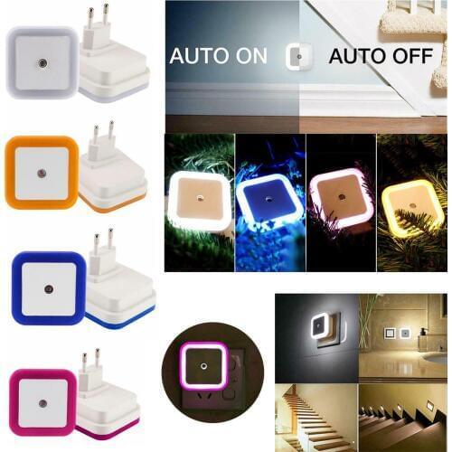 Mini Cute Wall Plug-in LED Night Light Auto Sensor Square Bedside Lamp For Bedroom Children Room Corridor Stairs EU/US 110V 220V