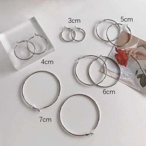 Fashion Hoop Earrings Gold/Silver Diameter 3cm/4cm/5cm/6cm/7cm Vintage Round Circle Earrings Punk Goth Style Jewelry
