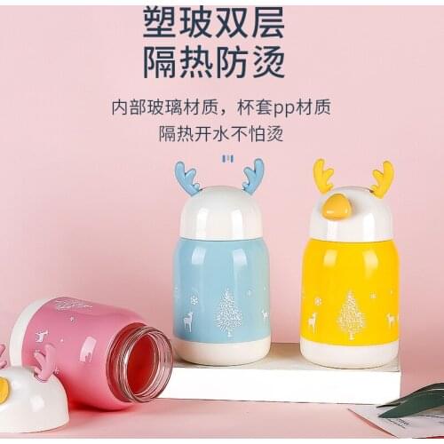 Cartoon deer cup childrens deer cup portable glass water cup kids water bottle kawaii bottle