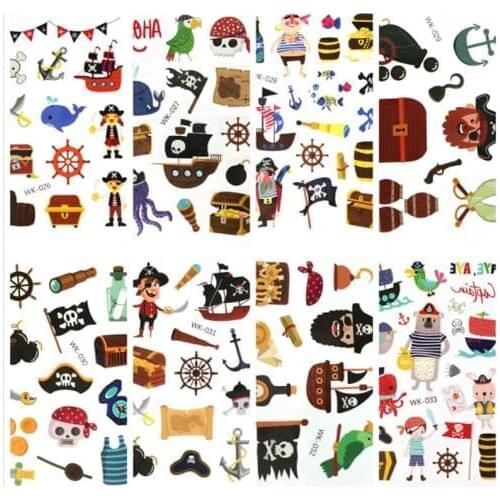 Cartoon Pirate Temporary Tattoo Fake Tattoos Body Art Sticker Kids Children Party Decor 10pcs/lot