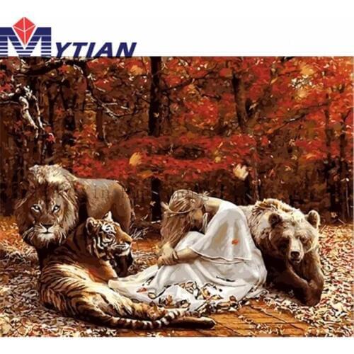 MYTIAN 5D DIY Diamond Painting Beautiful Lady,Tiger,Lion,Bear, Forest Animals Rhinestone Home Decor Diamond Embroidery Stickers