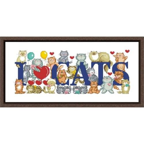 I love cats cross embroidery kit cartoon pattern design 18ct 14ct 11ct unprint canvas Cross-stitch DIY needlework