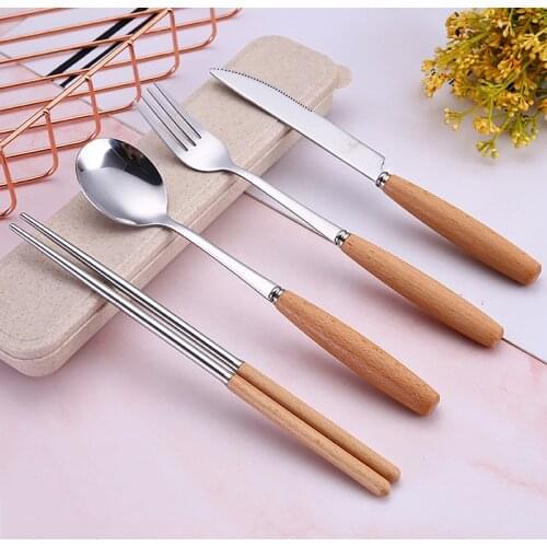Creative Tableware Sets Wood Handle Stainless Steel SteakTable Knife Fork Spoon Eco-Friendly Western Dinnerware Set Flatware