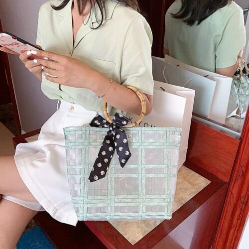 New Style Woven Shopping Busket Bag 2020 Summer Small Daisy Bow Bamboo Carrying Handle Shoulder Bag Ladies Totes Bag