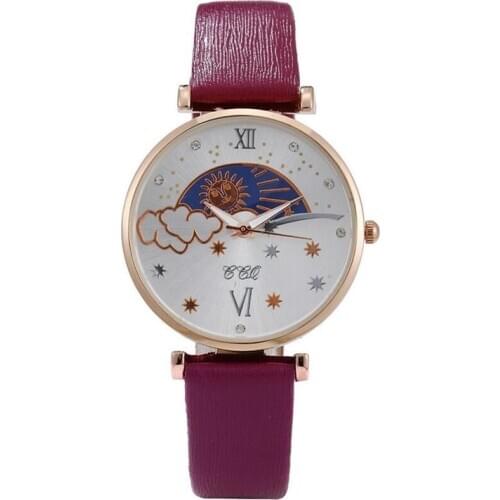 2020 New Fashion Sun Moon Star Dial Ladies Watches Womens Watches Original Design Casual Leather Strap Gifts Reloj De Mujer