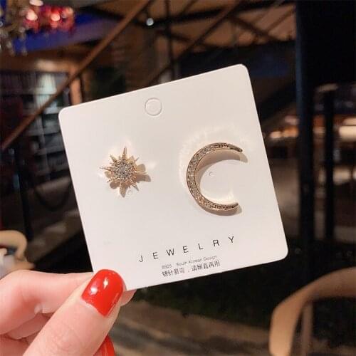 2020 New Star Moon Crystal Drop Earrings For Women Luxury Korean Geometric Asymmetrical Classic Earrings ear nail Jewelry Bijoux