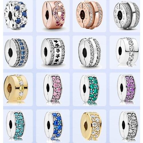 New Genuine Pan Clip 925 Silver Multi Color Fashion Star Pink Fan Positioning Clip For Genuine Pandora Bracelet Womens Jewelry
