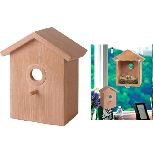 Wooden Bird Nest Hanging Bird House Natural Wooden Cage Resting Place Sucker Outdoor Birdhouse Wooden House