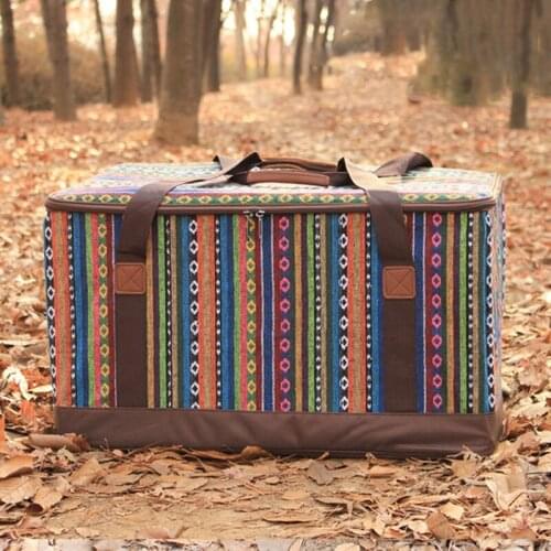 Outdoor Camping Portable Foldable Ethnic Wind Picnic Bag Barbecue Tools Storage Bags Large Storages Box Field Toolbox