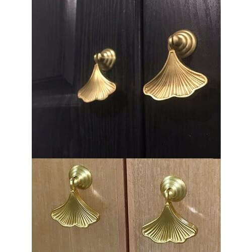 Simple Fashion Creative Ginkgo Leaves Drawer Shoe Cabinet Tv Cabinet Knob Brushed Brass Cupboard Dresser Kitchen Cabinet Handle