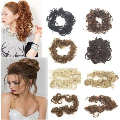 Messy Long Hair Bun Wrap around Hair Band DIY Updo Chignon Ponytails Hair Extensions Synthetic Curly Hairpieces